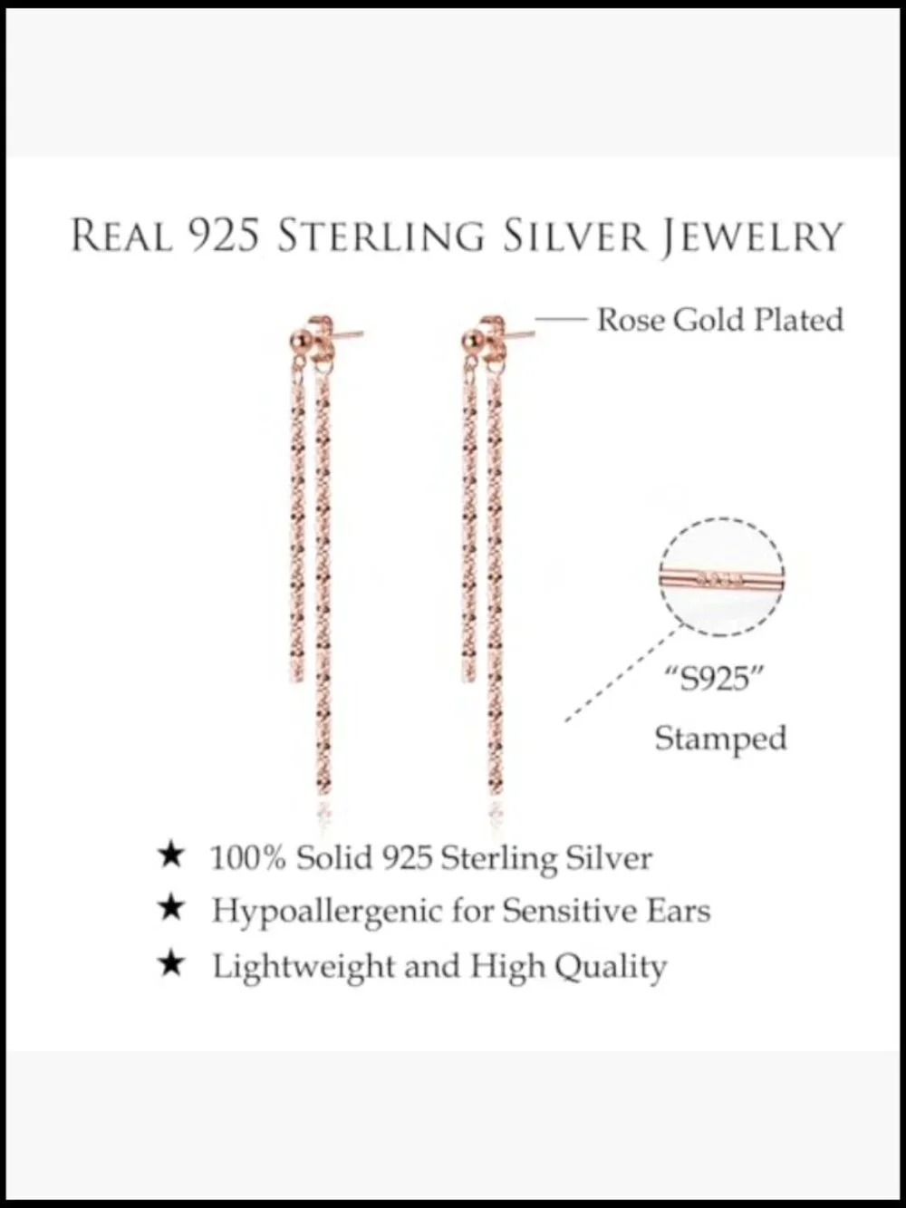 925 Sterling Silver Tassel Chain Dangle Earrings Minimalist Drop